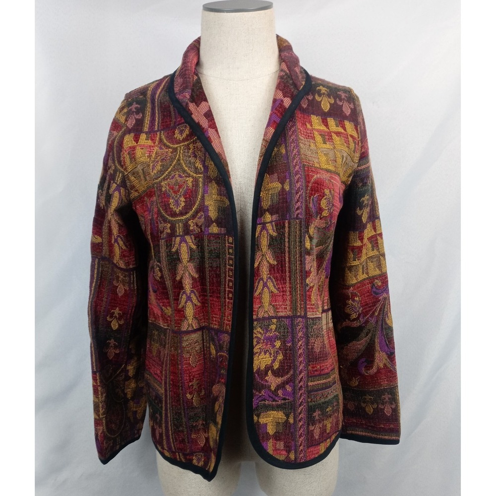 Kaktus Multi-Pattern Patchwork Top Size Small Long Sleeve Open Front Top